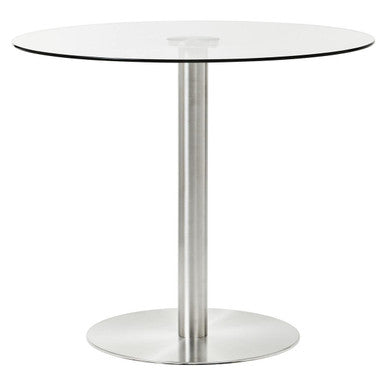 Clear Glass Round Dining Table with Silver Finish Metal Base, Metropolitan