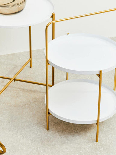 Trosa White and Gold Finish 2 Tier Tray Side Table