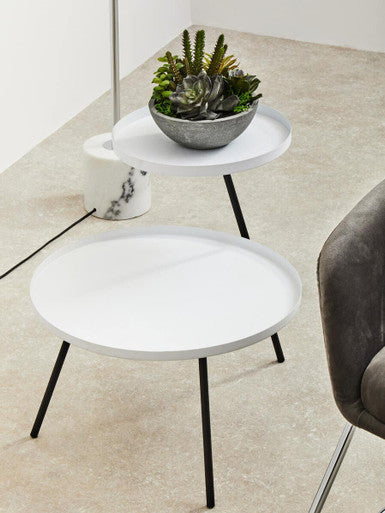 Trosa White and Black Finish 2 Tier Tray Side Table
