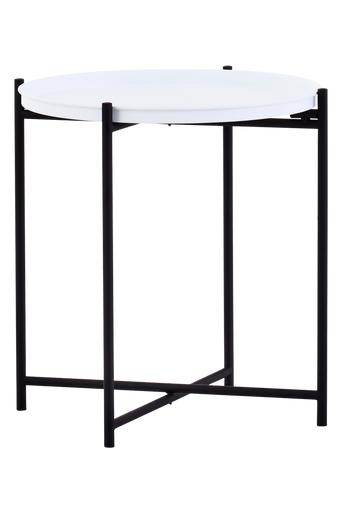Round White Top Side Table with Black Iron Lattice Base, Trosa