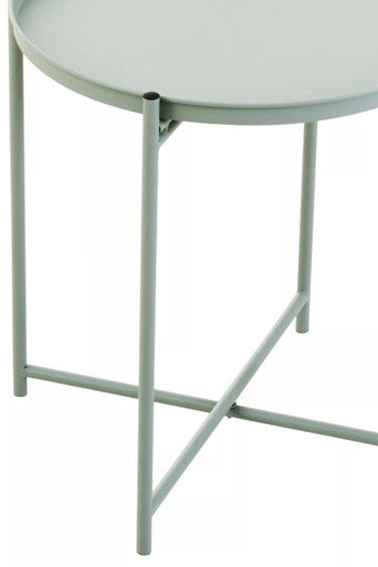 Green Iron Round Side Table with Slender Metal Legs, Trosa