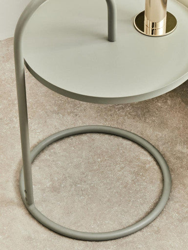Grey Round Top Side Table with Grey Finish Iron Hanging Frame, Trosa