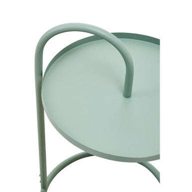 Green Round Top Side Table with Grey Finish Iron Hanging Frame, Trosa
