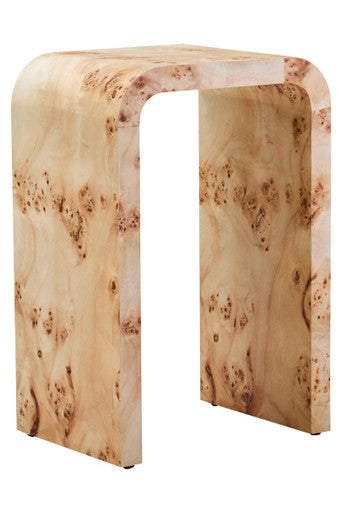 Natural Burl Wood Curved Side Table with Smooth Curved Edges, Mota