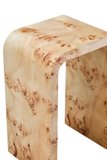 Natural Burl Wood Curved Side Table with Smooth Curved Edges, Mota