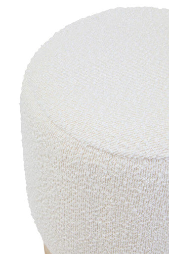 Mota Cream Boucle and Burl Wood Round Stool