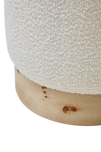 Mota Cream Boucle and Burl Wood Round Stool