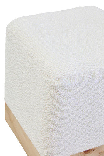 Burl Wood and Cream Boucle Square Stool | Mota