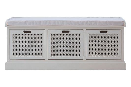 Heritage White Three Drawer Storage Bench with Cushion