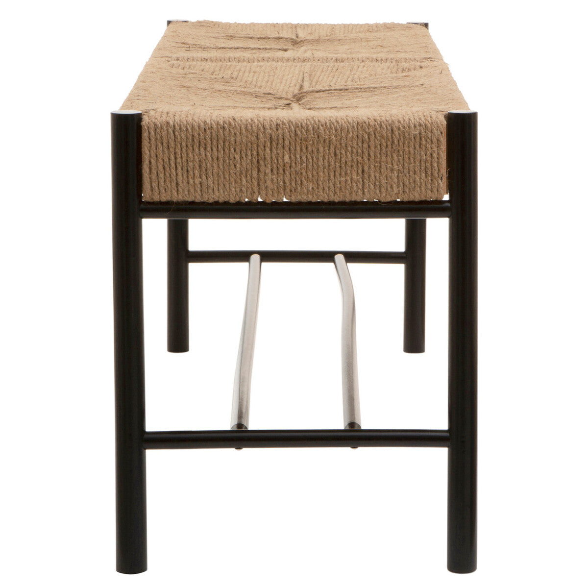 Bandar Natural Rope Woven Large Bench with Black Wooden Legs