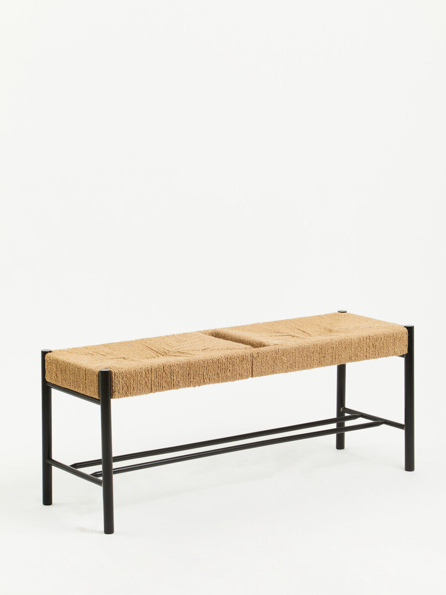 Bandar Natural Rope Woven Large Bench with Black Wooden Legs