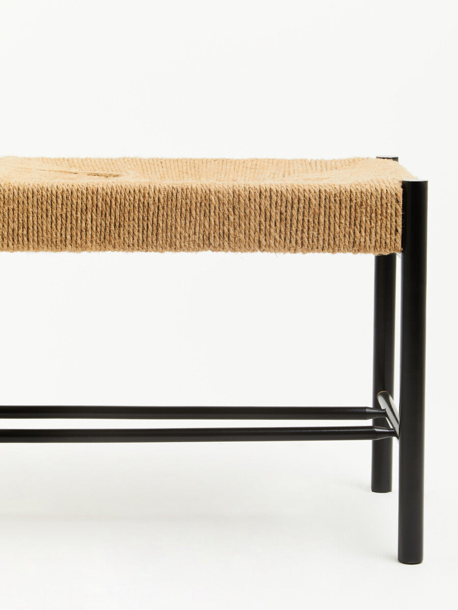 Bandar Natural Rope Woven Large Bench with Black Wooden Legs