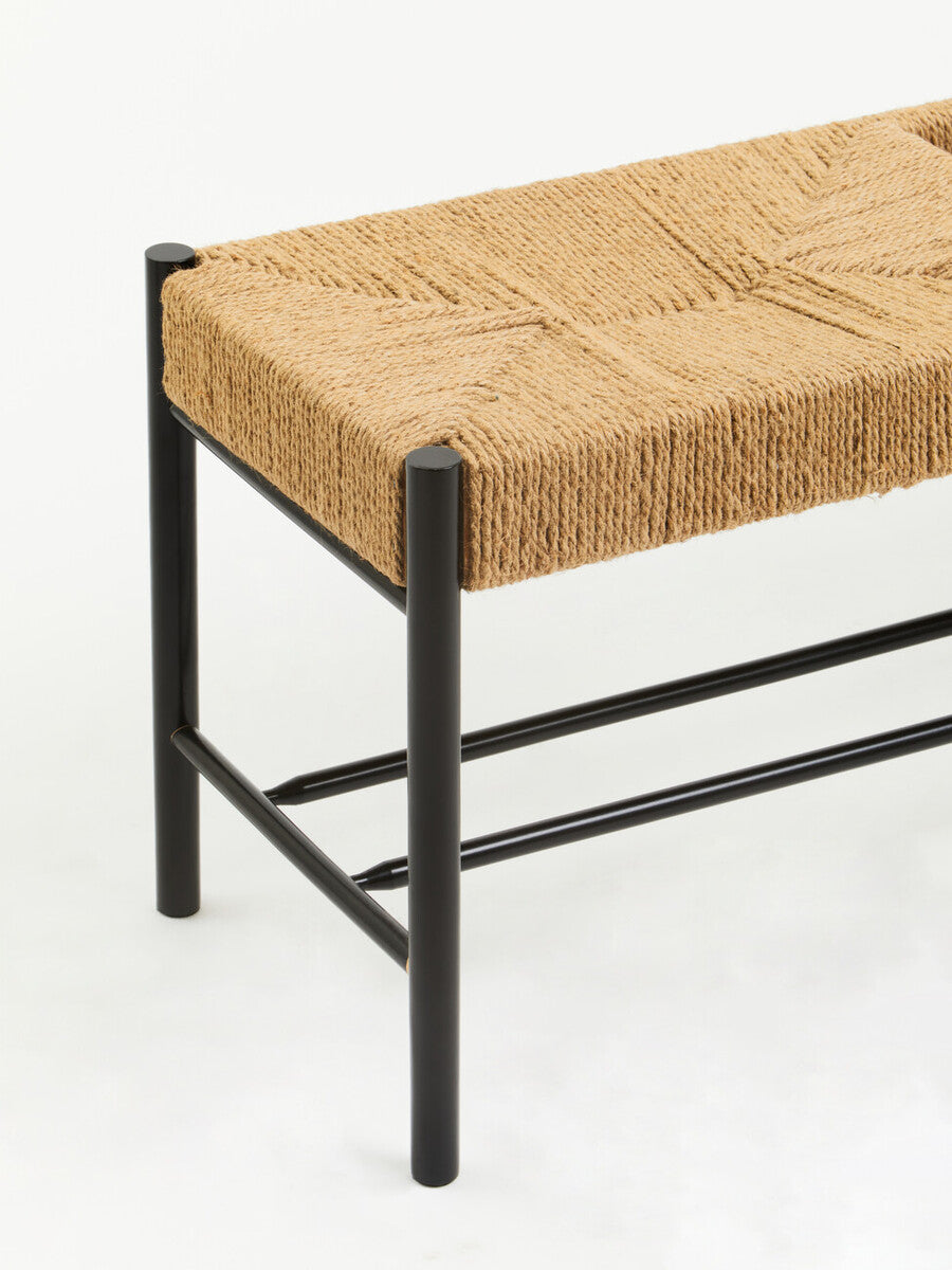 Bandar Natural Rope Woven Large Bench with Black Wooden Legs