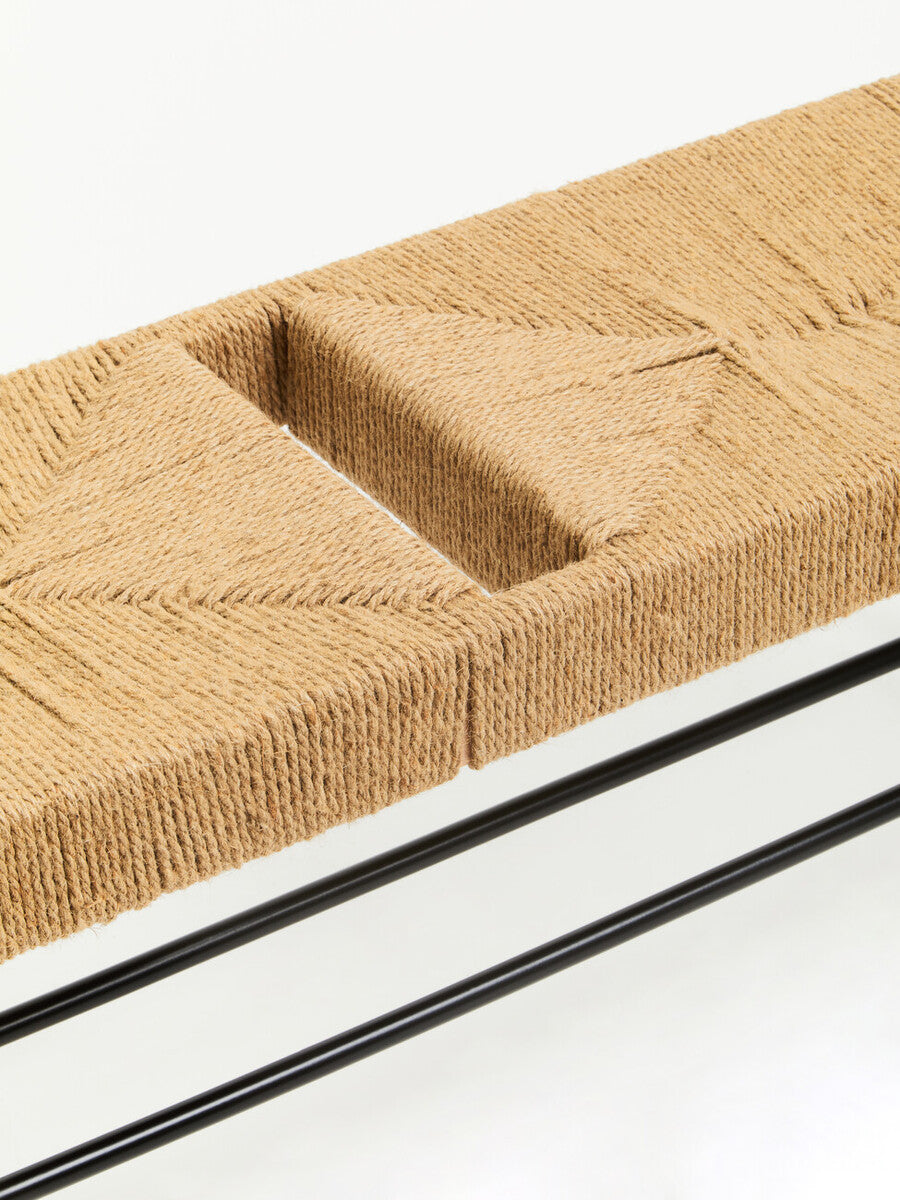 Bandar Natural Rope Woven Large Bench with Black Wooden Legs