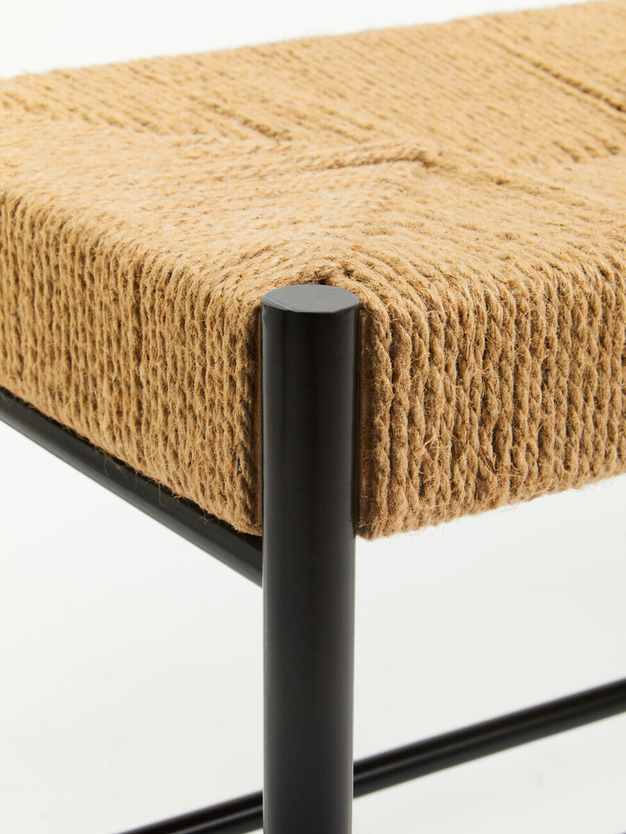 Bandar Natural Rope Woven Large Bench with Black Wooden Legs