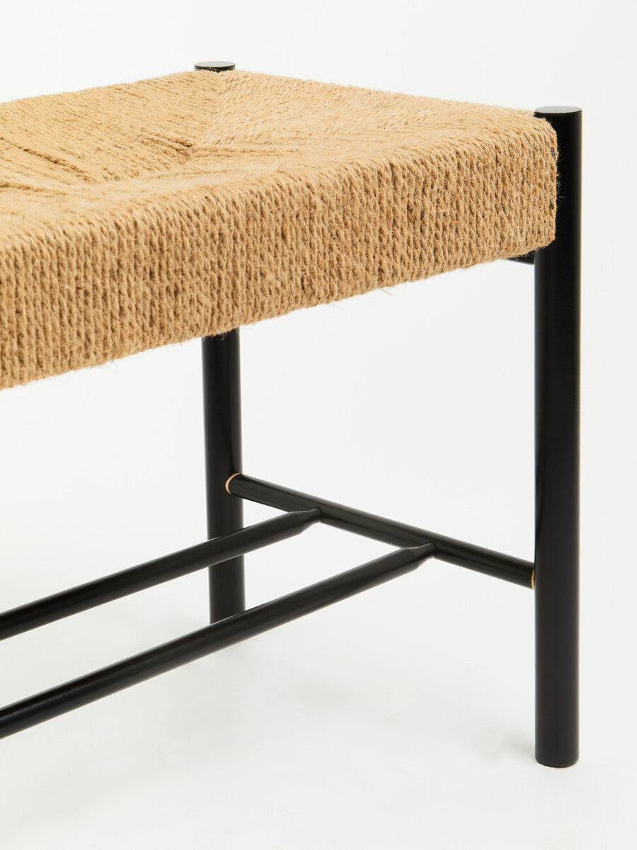 Bandar Natural Rope Woven Large Bench with Black Wooden Legs