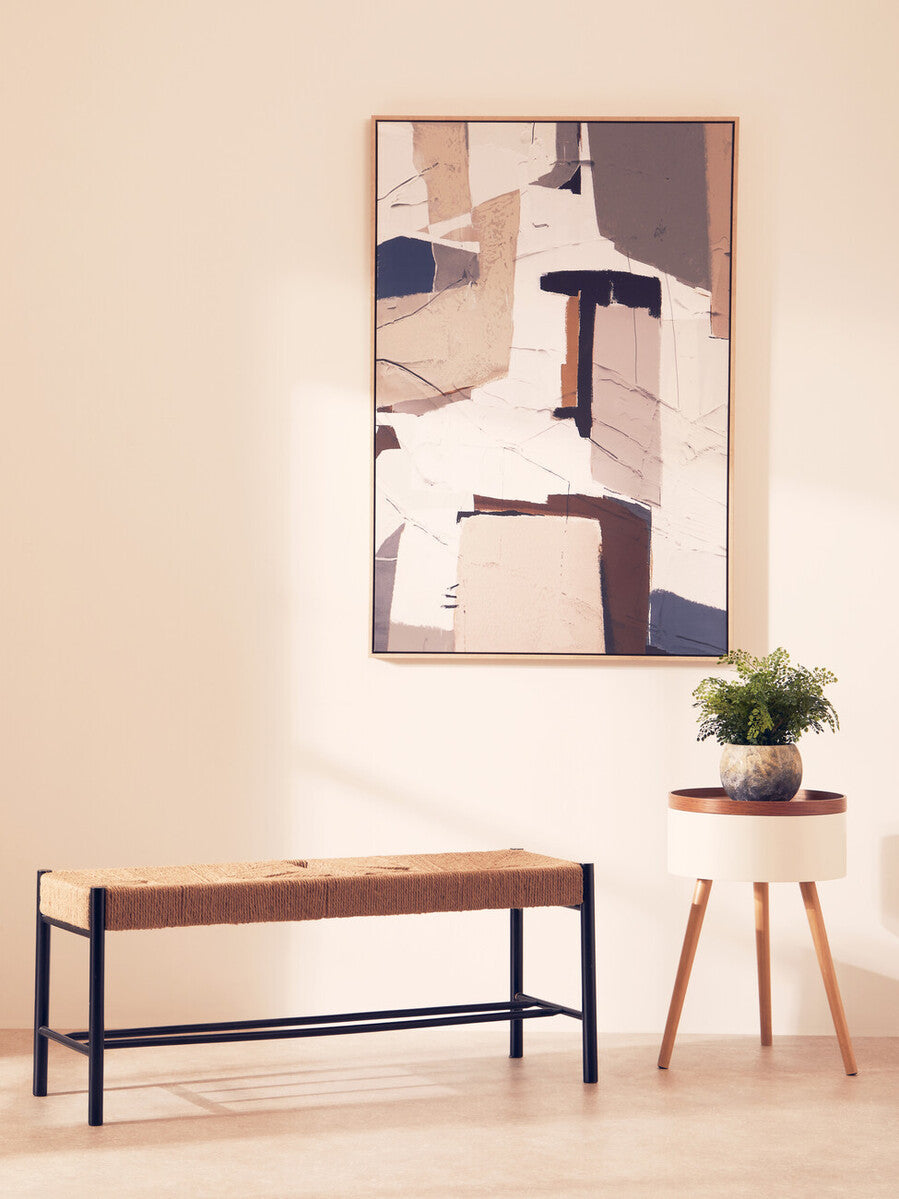 Bandar Natural Rope Woven Large Bench with Black Wooden Legs