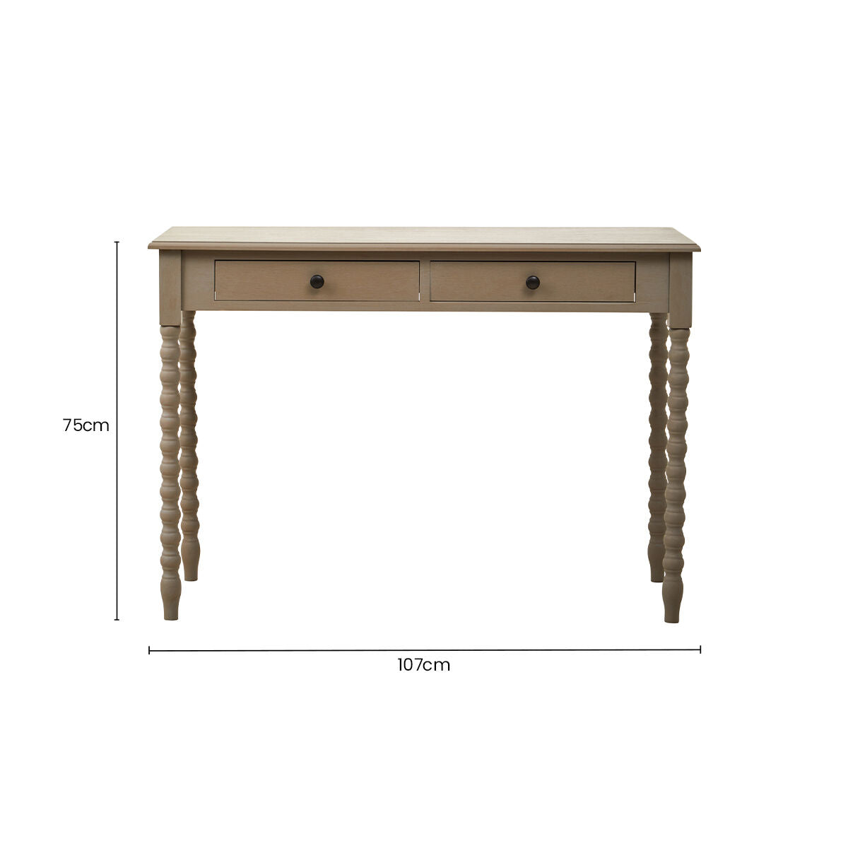 Heritage Natural Wash Wooden 2 Drawer Desk with Spindle Legs