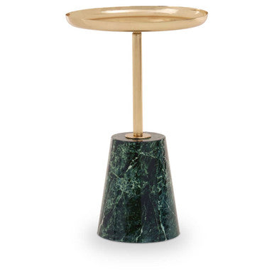 Gold Metal Top Side Table with Green Marble Effect Base, Avola
