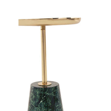 Gold Metal Top Side Table with Green Marble Effect Base, Avola