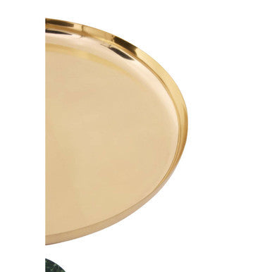 Gold Metal Top Side Table with Green Marble Effect Base, Avola