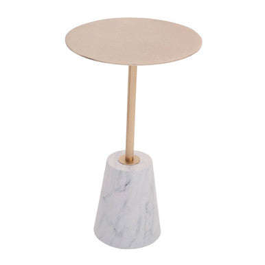 Brushed Gold Metal Top Side Table with White Marble Effect Base, Avola