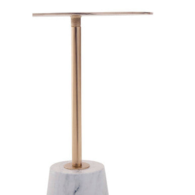Brushed Gold Metal Top Side Table with White Marble Effect Base, Avola