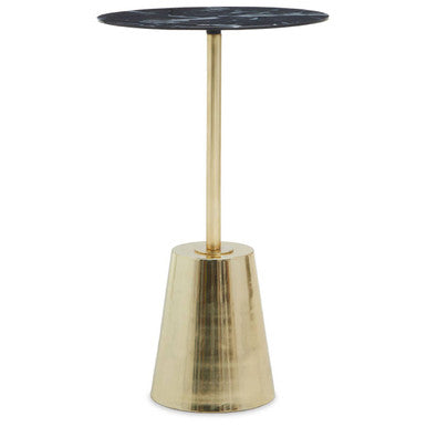 Black Marble Effect Top Side Table with Luxe Gold Metal Base, Avola