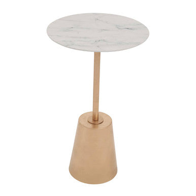 White Marble Effect Top Side Table with Gold Metal Base, Avola