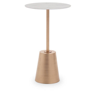 White Marble Effect Top Side Table with Gold Metal Base, Avola