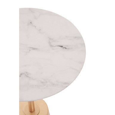White Marble Effect Top Side Table with Gold Metal Base, Avola