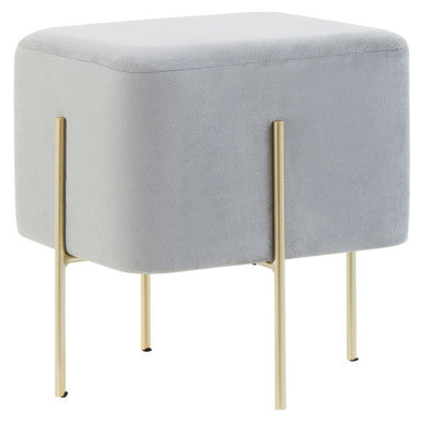 Hayes Grey Velvet Square Stool with Gold Finish Legs