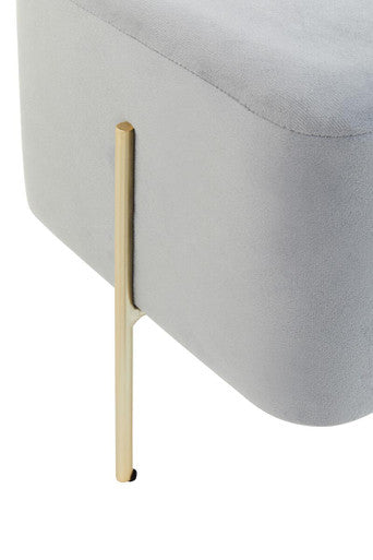 Hayes Grey Velvet Square Stool with Gold Finish Legs