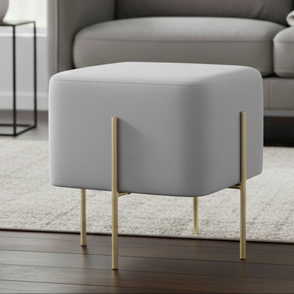Hayes Grey Velvet Square Stool with Gold Finish Legs
