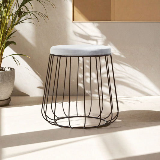 Grey Velvet  Stool with Black Frame | Hayes