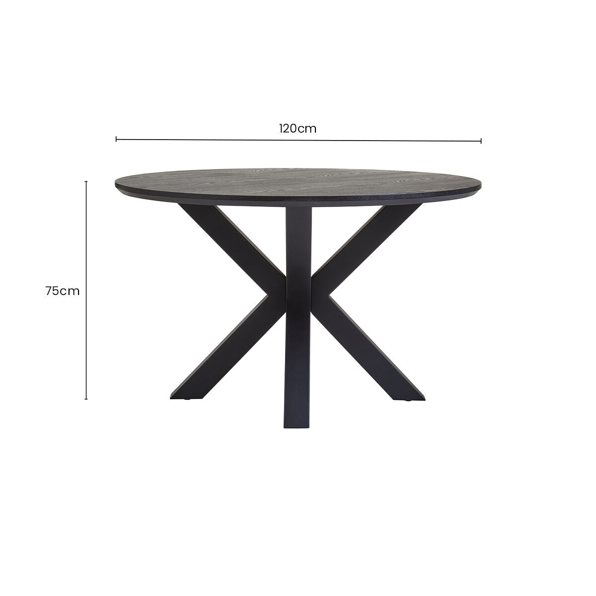 Salford Black Wood Veneer Round Dining Table with Metal Legs