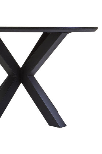 Salford Black Wood Veneer Round Dining Table with Metal Legs