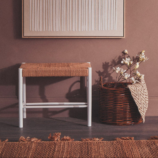 Bandar Small Natural Rope and White Wood Bench