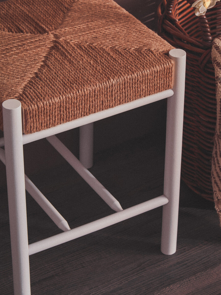 Bandar Natural Rope and White Wood Stool