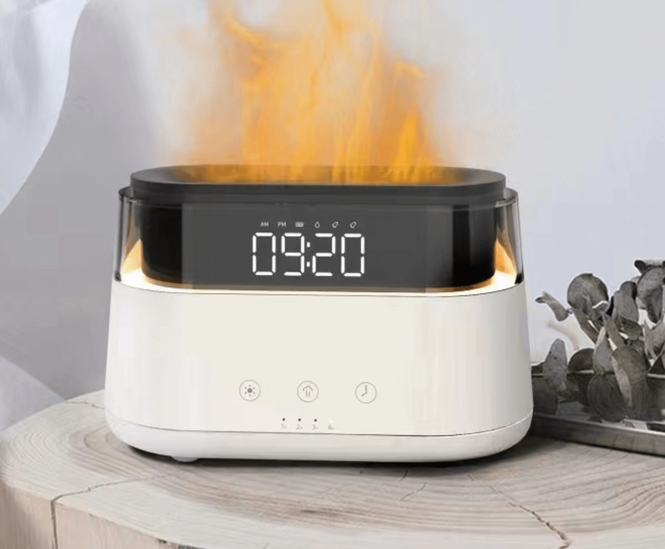 Modern Aroma Diffuser - Led Clock - USB-C - Flame Effect