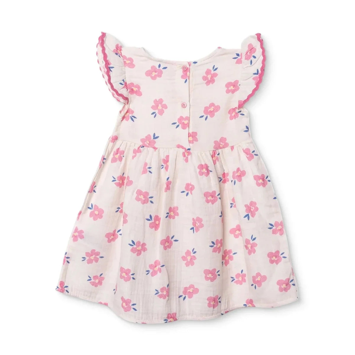 HelloBaby Girls Dress Floral Print Ditsy Flower Crew Neck Short Sleeve - Ecru Printed
