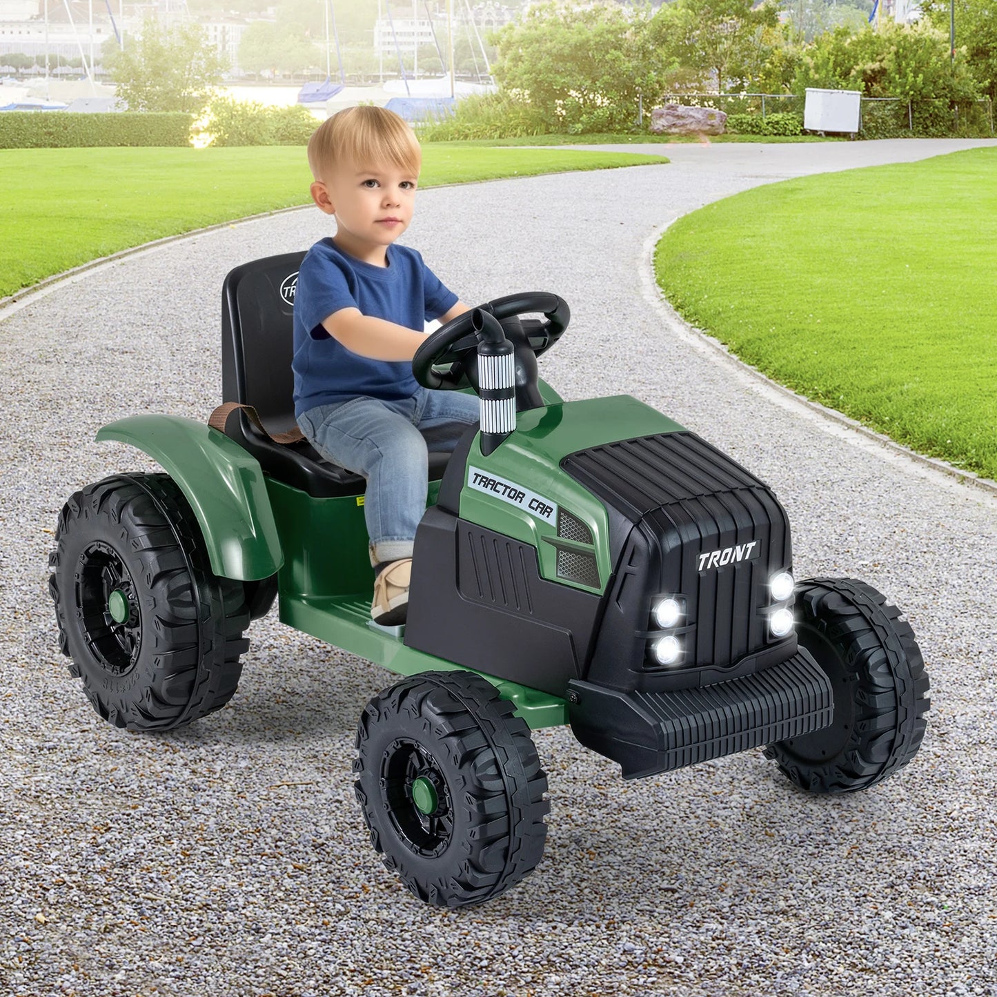 24V Ride On Tractor with Detachable Trailer for Kids-Dark Green