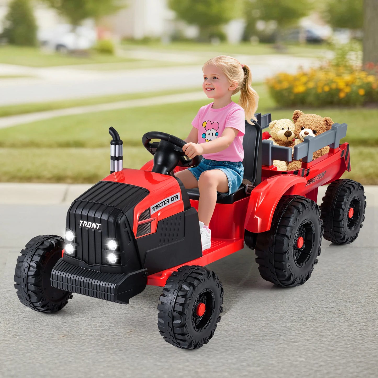24V Ride On Tractor with Detachable Trailer for Kids-Dark Green