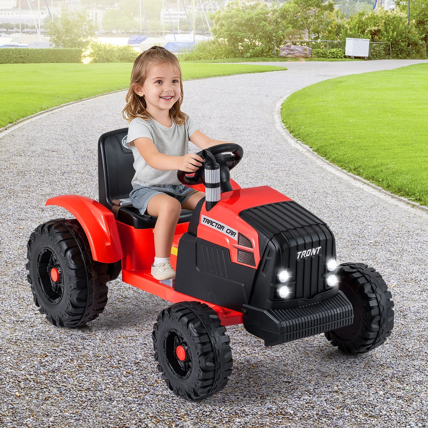 24V Ride On Tractor with Detachable Trailer for Kids-Dark Green