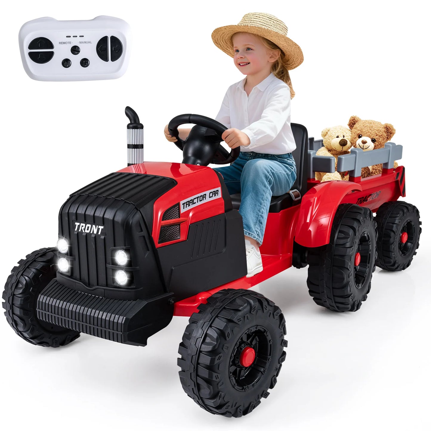 24V Ride On Tractor with Detachable Trailer for Kids-Dark Green