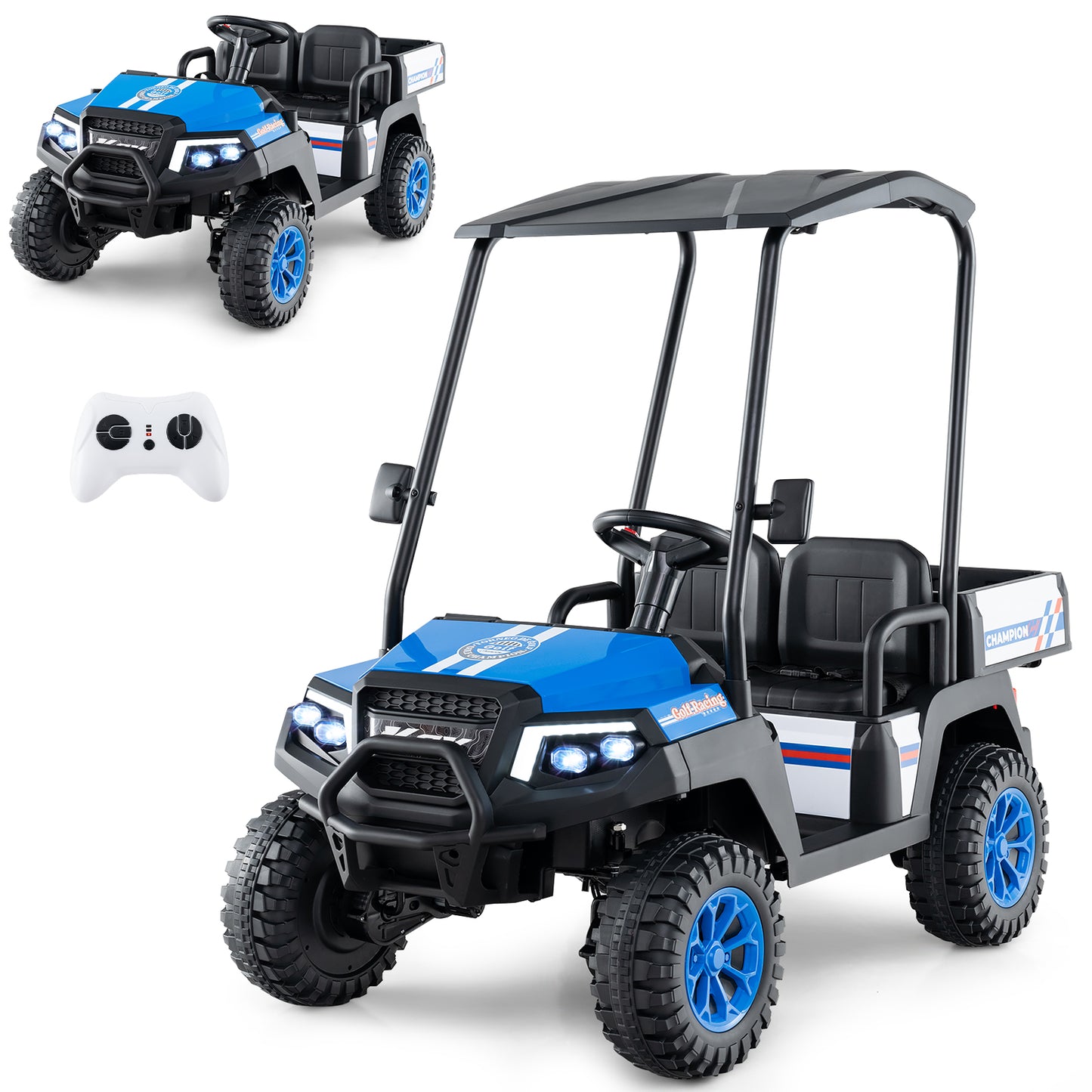 24V Kids Golf Cart 4WD 2 Seater Ride on Car with Dump Bed-Black