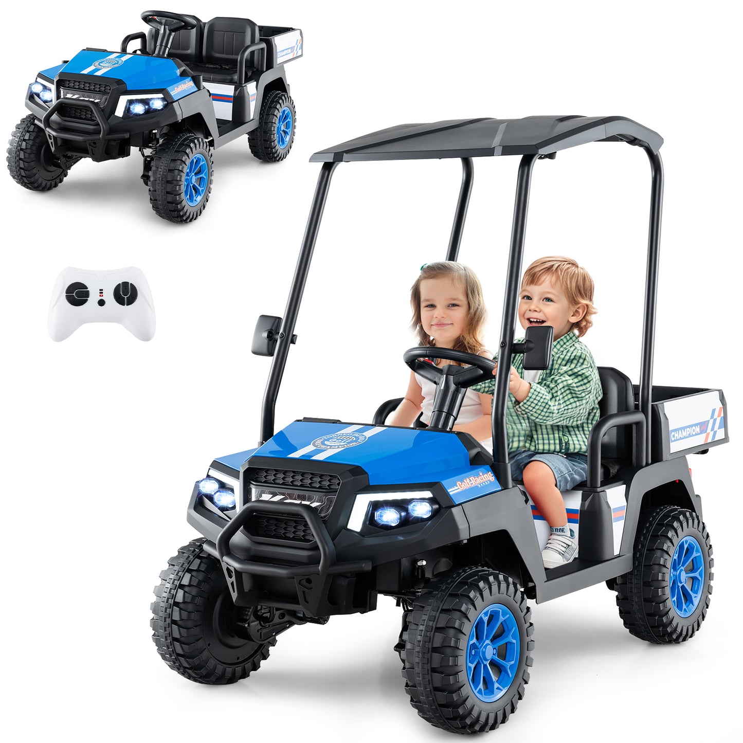 24V Kids Golf Cart 4WD 2 Seater Ride on Car with Dump Bed-Black