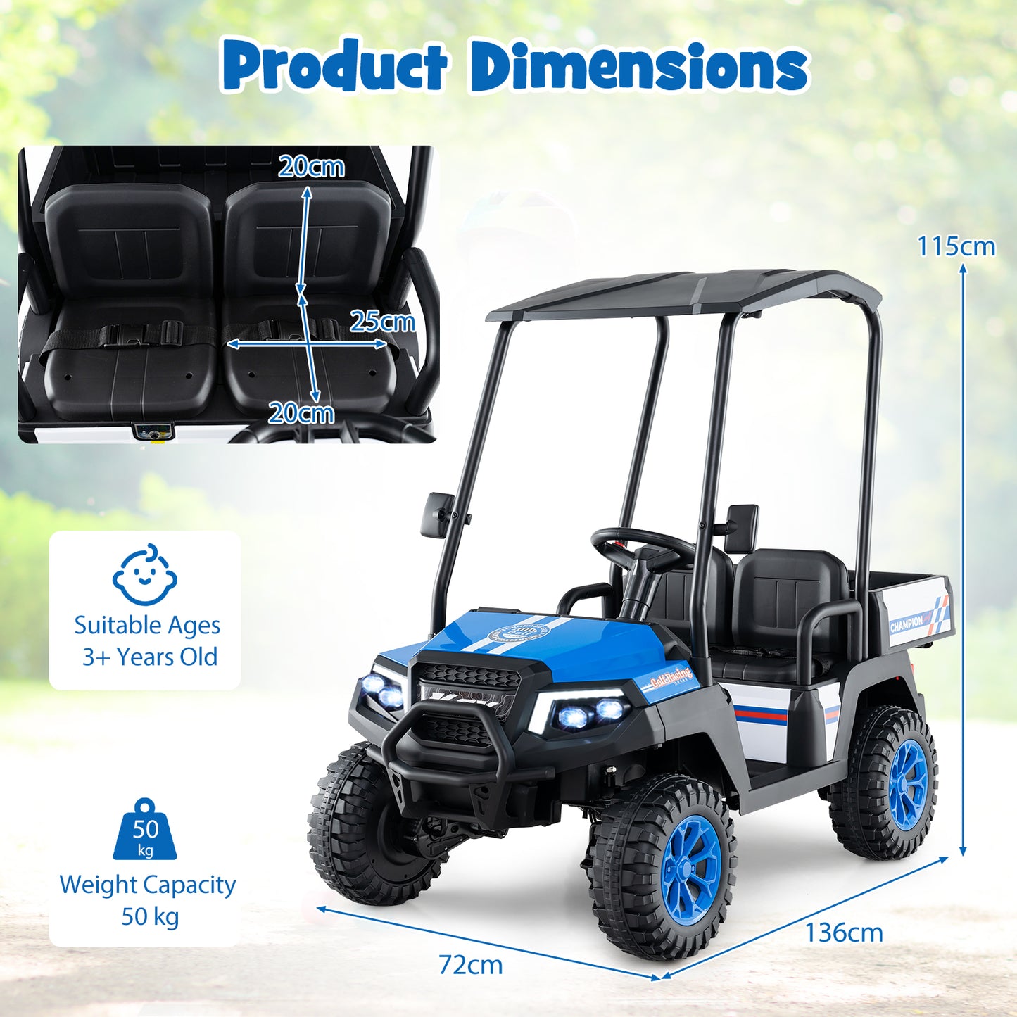 24V Kids Golf Cart 4WD 2 Seater Ride on Car with Dump Bed-Black