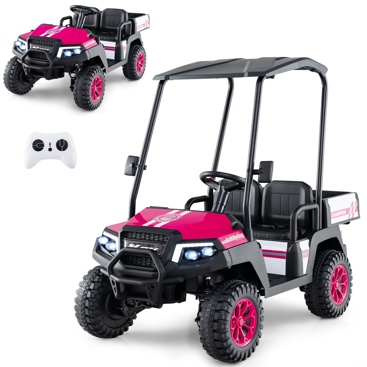 24V Kids Golf Cart 4WD 2 Seater Ride on Car with Dump Bed-Black