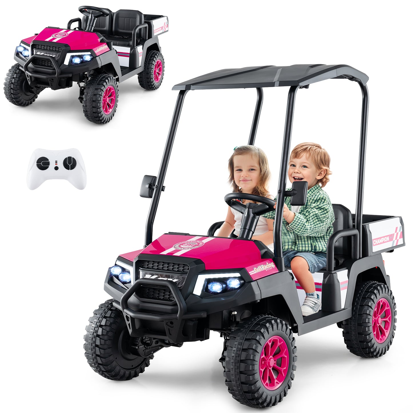 24V Kids Golf Cart 4WD 2 Seater Ride on Car with Dump Bed-Black